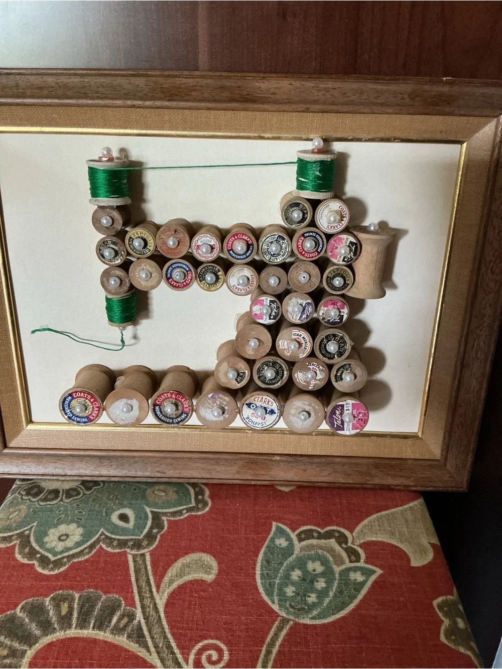 Vintage wood spool wall decor